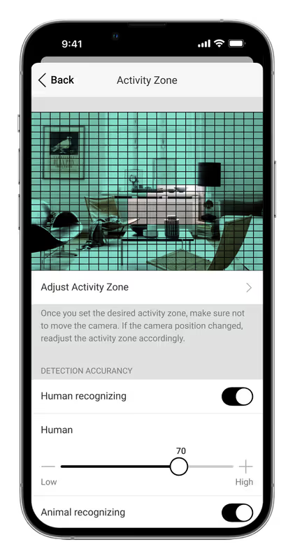 Turret Cam Ajax System visualizzazione da smartphone